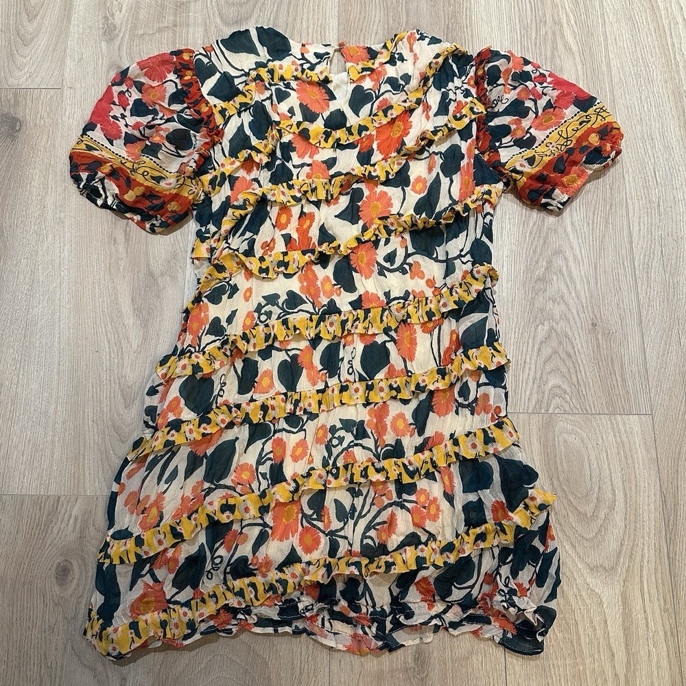Farm Rio x Anthropologie Puff-Sleeve Fitted Mini Dress. Size L EUC Boho Colorful - Picture 11 of 11